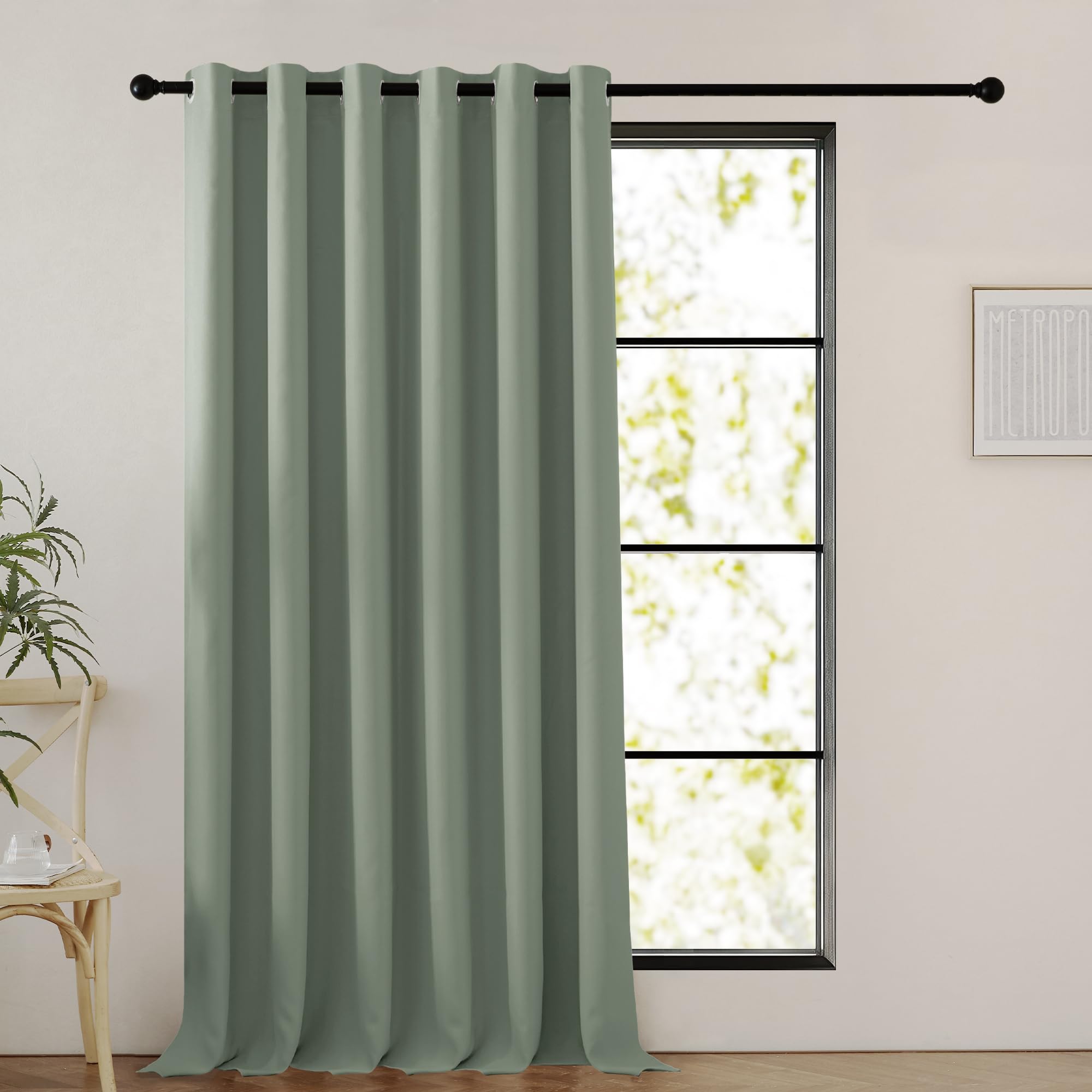 PONY DANCE Blackout Curtain - Large Curtains Thermal Insulated Room Darkening Window Treatment Eyelet Top Hotel Room Divider Curtain Drapery for Living Room, 1 Piece, 90 in W by 90 inch L, Sage Green