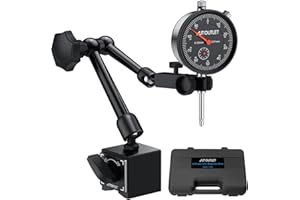 AUTOUTLET Dial Indicator with Magnetic Base, 0-1"/0.001" Magnetic Dial Indicator, 132lbs/60KG Max Pull Dial Gauge with Fine Adjustment Knob for 3D Printer, Lathe, CNC Machine, Workshop Use