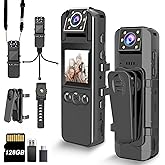 Body Camera with Audio and Video Recording, HD 1080P Body Cam with 180° Rotating Lens, 6HR Battery, IR Cut Auto Night Vision, 128GB Body Worn Camcorder, for Personal Civilians, Police Law Enforcement