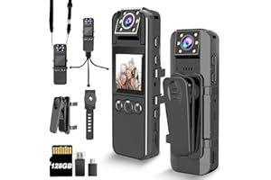 KSADBOSSBO Body Camera with Audio and Video Recording, HD 1080P Body Cam with 180° Rotating Lens, 6HR Battery, IR Cut Auto Night Vision, 128GB Body Worn Camcorder, for Personal Civilians, Police Law Enforcement