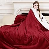 VELLUBAM Electric Blanket Full Size 72" x 84" - Fluffy Ultra Soft Flannel Full Electric Blanket with 6 Heating Levels & 10 Hours Adjustable Timer, Fast Heating and Washable Blanket for Office (Red)