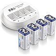 EBL 4 Bay 9V Lithium ion Battery Charger with 4 Packs 600mAh 9V Li-ion Rechargeable Batteries