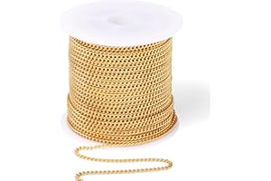 CADIKEZ [66 Feet/ 20M] 18K Gold Plated Stainless Steel Curb Chain, 2mm 304 Stainless Steel Flat Twisted Links Curb Chains Bulk for Jewelry Making Necklace DIY Craft