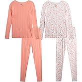 Rene Rofe Girls Pajama Set - 4 Piece Breathable Soft Toddler Long Sleeve Girls Pajamas Sleep Shirt & Pants PJs Matching Set