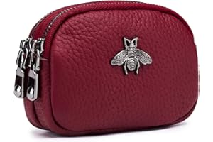 imeetu Women Leather Coin Purse, Small 2 Zippered Change Pouch Wallet