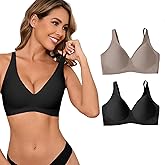 ULTREAGLE Wireless Bras for Women Bralettes - Womens Seamless Low Cut Deep V Bra No Underwire Padded Tshirt Bras