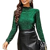 Women's Slim Fit Long Sleeve Sequin Turtleneck Sparkle Tee Glitter Blouse Tops