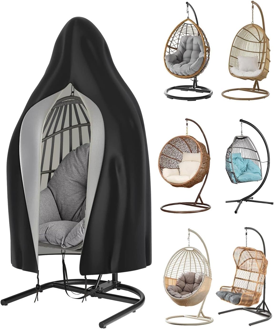 lisetar Egg Chair Cover Waterproof, Patio Hanging Egg Chair Covers, 210D Heavy Duty Oxford with Zipper & Drawstring, Garden Hanging Swing Cover, Windproof, UV Resistant, Insect Resistant 190 x 115cm