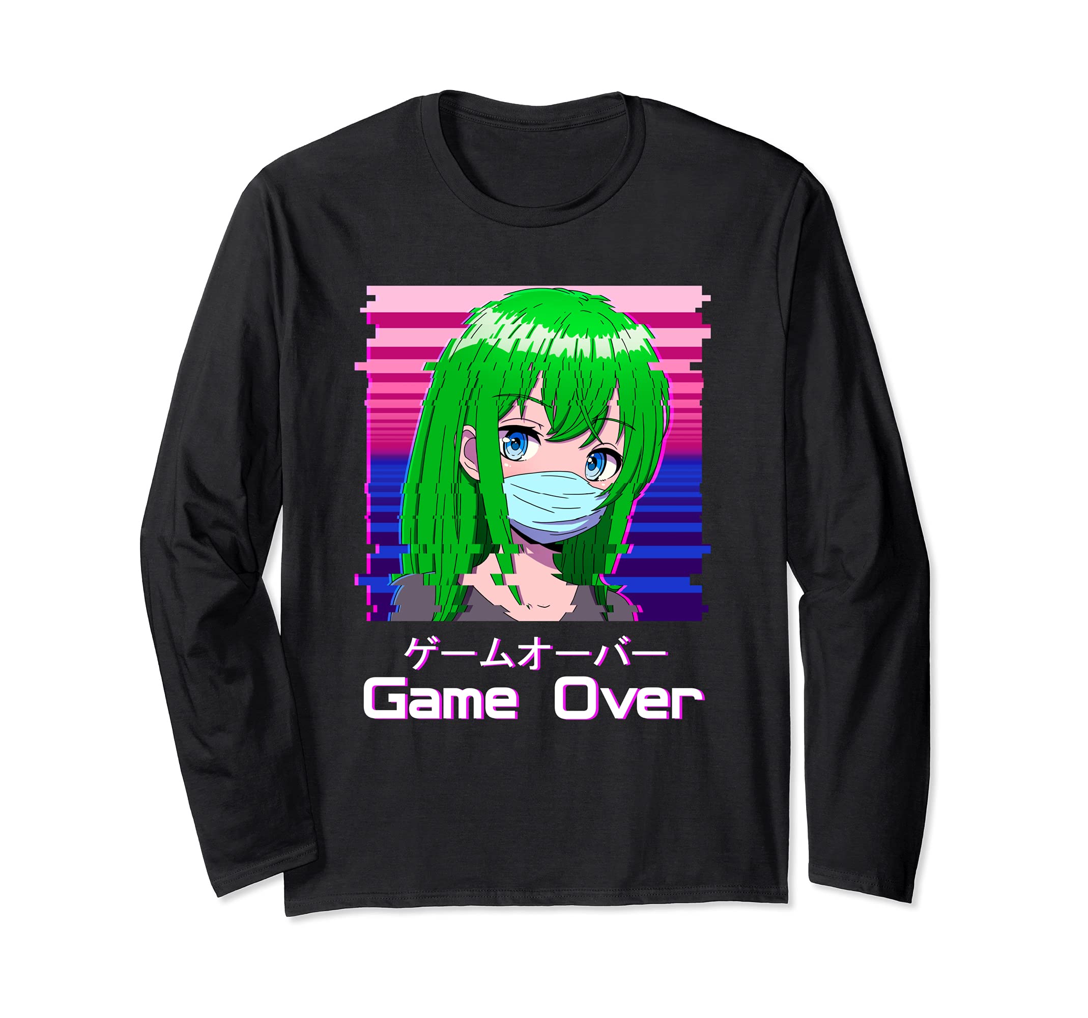 Anime Girl Game Over Japanische Vaporwave Gltch Antisocial Long Sleeve T-Shirt