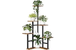 Yzosvki Corner Plant Stand Indoor, 6 Tiered Corner Plant Shelf Flower Stand for Multiple Plants, Plant Shelves Organizer Rack for Living Room, Balcony, Patio, Garden, Square Rustic Brown
