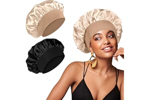TEWIN 2 PCS Silk Bonnet for Sleeping Satin for Women, Satin Hair Cap for Sleeping Wide Elastic Band Hair Bonnet
