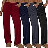 Sweetyweee 4 Pack Women's Lounge Pants Wide Leg Loose Casual Yoga Pants Elastic Waist Drawstring Sweatpants with Pockets