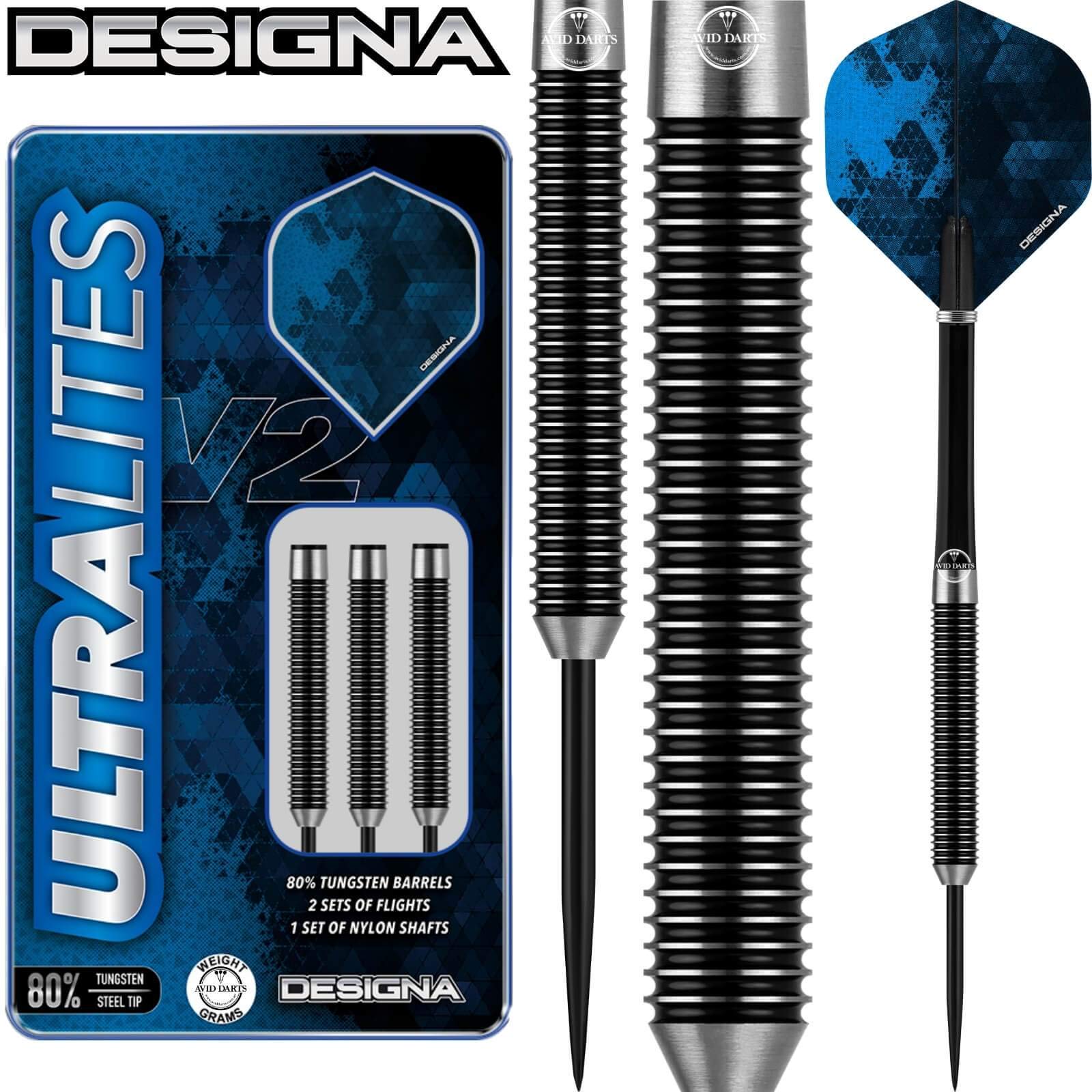 DESIGNA DARTS Ultralites V2 Darts | M2 | Full Ring Grip Steel Tip Darts Set | 16g (D3509)