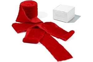 MAYREEL Red Velvet Ribbon 2 Inch x 3 Yards Frayed Silk Velvet Ribbon Hand Torn Red Christmas Velvet Ribbon for Gift Wrapping, Invitations, Wedding, Vow Books, Gift Basket, Bridal Bouquet, Crafts