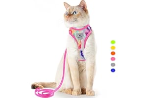 Supet Cat Harness and Leash Set Stylish Escape Proof Cat Vest Harness Adjustable Breathable Pet Harness with Reflective Trim Step-in Cat Leash and Harness for Cats Puppies M（Chest:11.0-18.3''