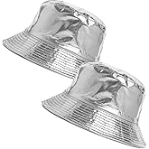 JAZTAKU Unisex Metallic Bucket Hat Waterproof Holographic Bucket Hat Fishing Hat Trendy Hip Pop Sun Cap