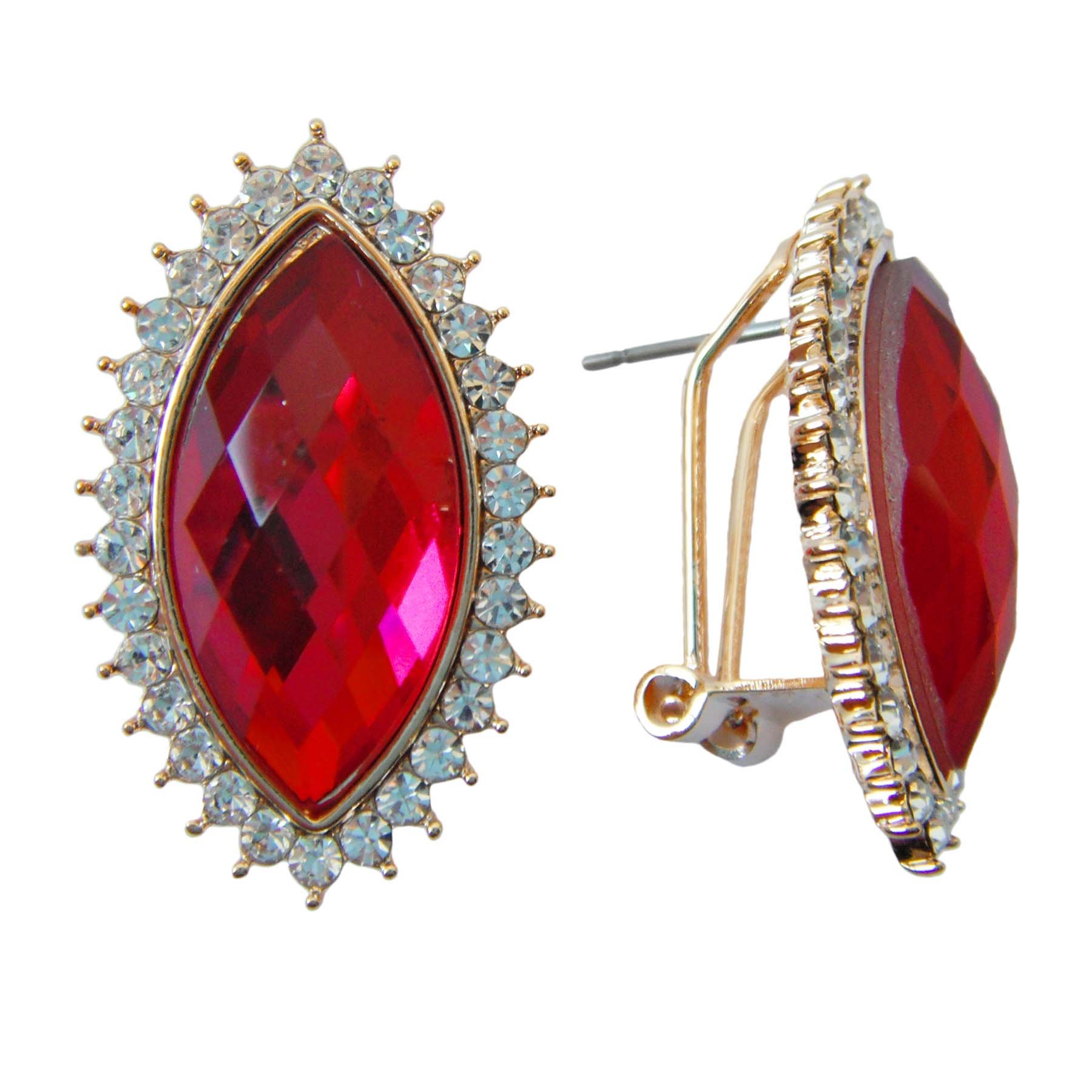 Navachi 18k Yellow Gold Plated Marquise Horse-eye Shape Red Crystal Az2021e Omega Earrings