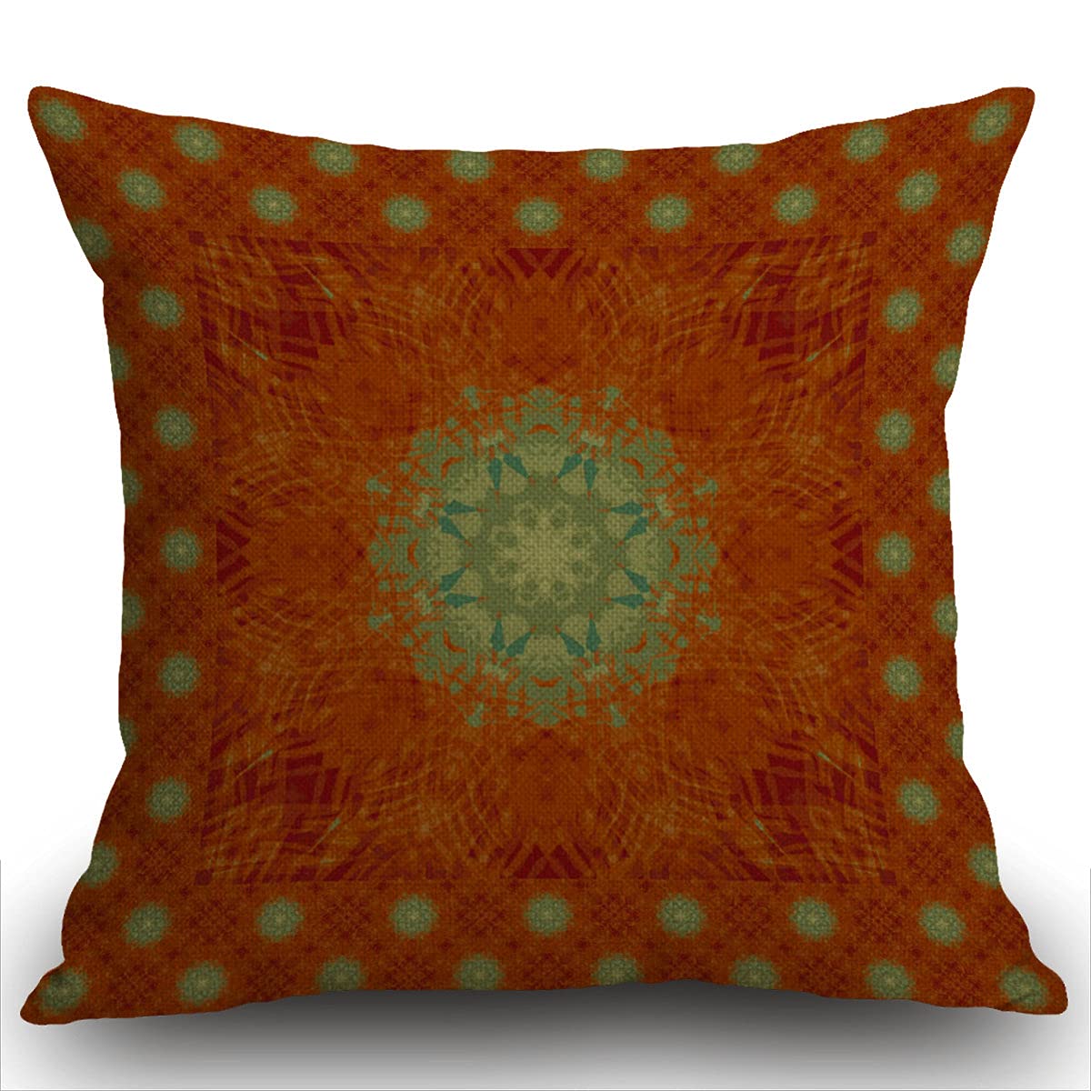 Smooffly Mandala Cushion Cover, Red Hot Orange Wine Sage Green Wavy Mandala Teal Burnt Throw Pillow Case Home Decorative for Men/Women Living Room Bedroom Sofa Chair 18X18 Inch Pillowcase 45X45cm