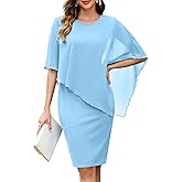 oten Women's Chiffon Wedding Guest Dress Crew Neck Cape Sleeveless Cocktail Birthday Party Midi Dresses
