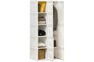 HOMCOM Portable Wardrobe Closet, Folding Clothes Storage Organizer with 6 Cube Compartments, Hanging Rod, 8 Magnet Doors, White