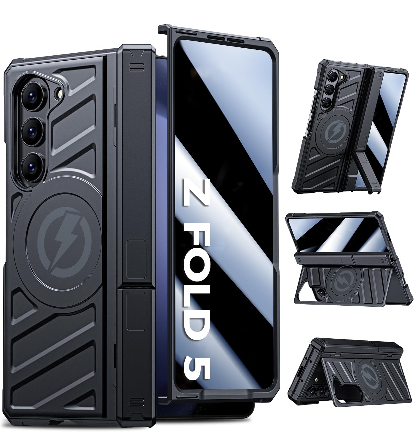 LEIAU Magnetic for Samsung Galaxy Z-Fold-5 Case: Heavy Duty Phone Case[Compatible with MagSafe][Privacy Screen Protector][Hinge Protection][Dual Kickstand] Shockproof TPU+PC Cover for zfold 5 5G 2023