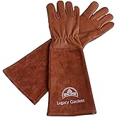 Leather Gardening Gloves for Women & Men, Long Garden Gloves, Cowhide Gauntlet Rose Pruning Thorn Resistant, Forearm Protection, Large, Brown