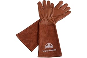 LEGACY GARDENS Leather Gardening Gloves for Women & Men, Long Garden Gloves, Cowhide Gauntlet Rose Pruning Thorn Resistant, Forearm Protection, Large, Brown
