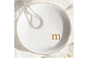 OICEME Initial Ceramic Ring Tray Trinket Dish Jewelry Plate Tray Customer Personalized Sweet Cute Aesthetic House Warming Hostess Host Bachelorette Engaged Gifts Housewarming Essential New Home Must Have