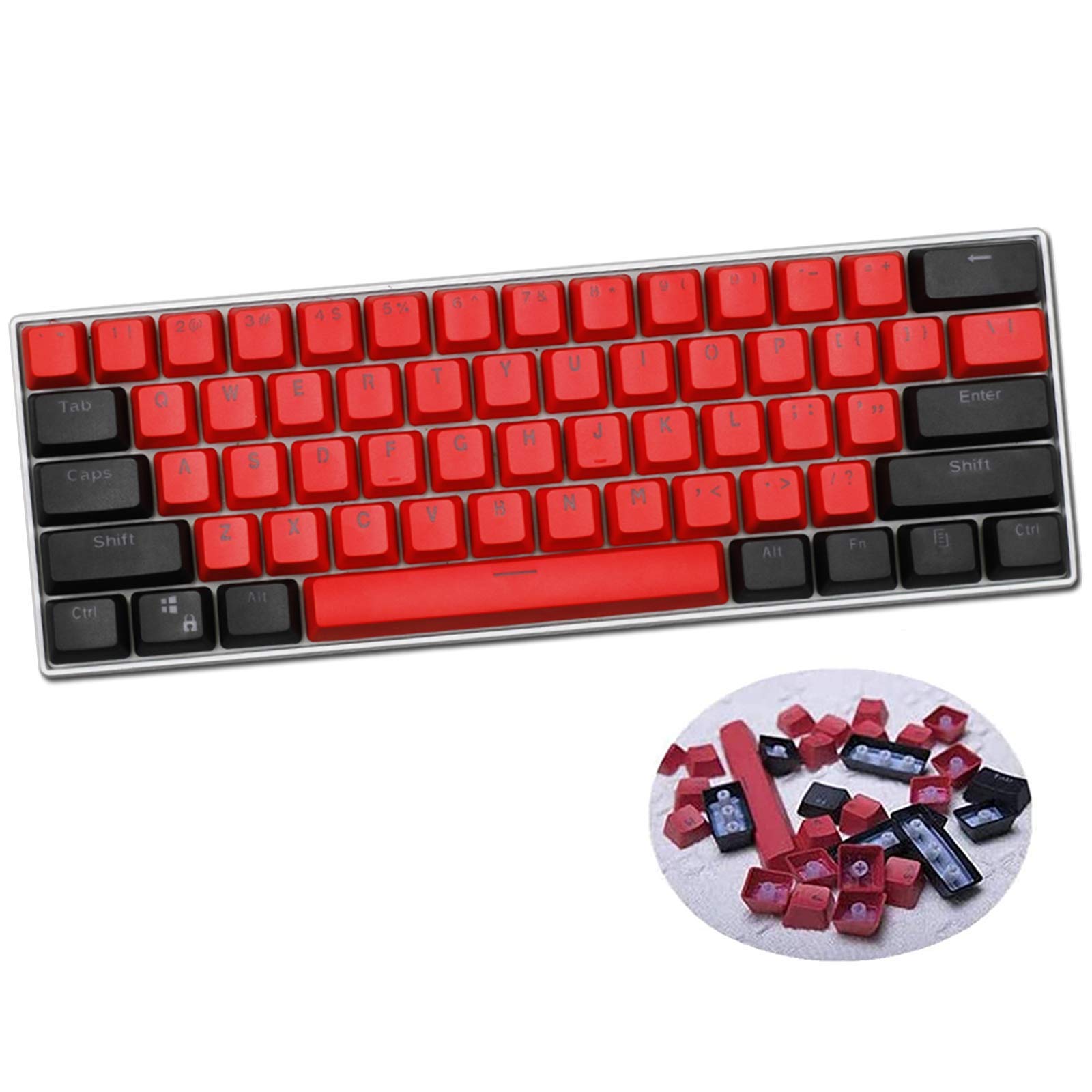Sunzit Keycaps, 61 Key PBT Keycaps, Mechanical Keyboard OEM Profile for GH60/RK61/ALT61/Annie, Two-Color Backlight, MX Switches (Keyboard Not for Sale)