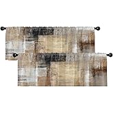Emvency 2 Pack Valances Window Treatments, Brown Abstract Modern Art Blackout Drapes Adjustable Curtain for Windows Living Room Kitchen Over Sink, 18x52 Inch Rod Pocket Valances