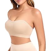 Finduself Strapless Bras for Women Non-Slip Padded Bandeau Bra Wireless Tube Top Bra Including Clear Straps
