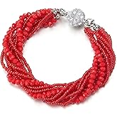 COOLSTEELANDBEYOND Crystal Beads Multi-Strand Bracelet with Rhinestone Ball Charm Magnetic Clasp