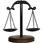 OwlGift Vintage Style Metal Libra Jewelry Towers Tray w/Wooden Base Cosmetic Organizer Storage, Lawyer Scale of Justice, Farmhouse Candleholder, Home D&eacute;cor Antique Weight Balancing Scale &ndash; Black