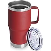 20oz Tumbler with Lid, Stainless Steel Tumbler with Handle, Metal Insulated Travel Coffee Mug with Handle, Double Wall Vacuum Spill Proof Tumbler Cup, Red 1 Pack