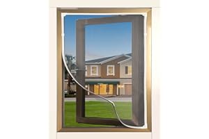 JOOFAN DIY Magnetic Window Screen Max 58"x48"W Fit Any Size Smaller Adjustable Easy Installation White Frame Encrypted mesh