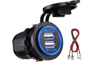 12V USB Outlet, Dual USB Charger Socket Power Outlet 2.0 2.1A with 23.7 Inch Wire for 12/24V Car Boat Marine Motorcycle RV Tr