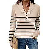 LOMON Sweaters for Women 2025 Fall Knitted V-Neck Collared Button Pullover Dressy Casual Long Sleeve Polo Shirts Business