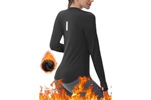 MIVEI Womens Thermal Fleece Lined Shirts Long Sleeve Winter Cold Weather Running Ski Base Layer Tops Thumbholes Zipper Pocket