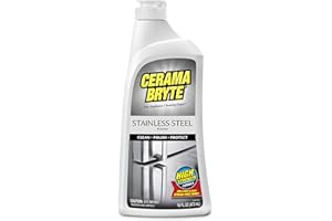 Cerama Bryte Stainless Steel Cleaner for Appliances, Streak-Free Shine and Protection for Refrigerators, Dishwashers, Ovens, and Grills, 16 Fluid Ounce 1 Pack, No Spray Pump
