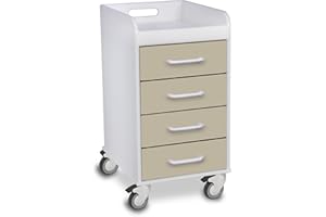 TrippNT 51087 Polyethylene Compact Locking Cart, 14" Width x 27" Height x 19" Depth, 4 Drawers, Almond