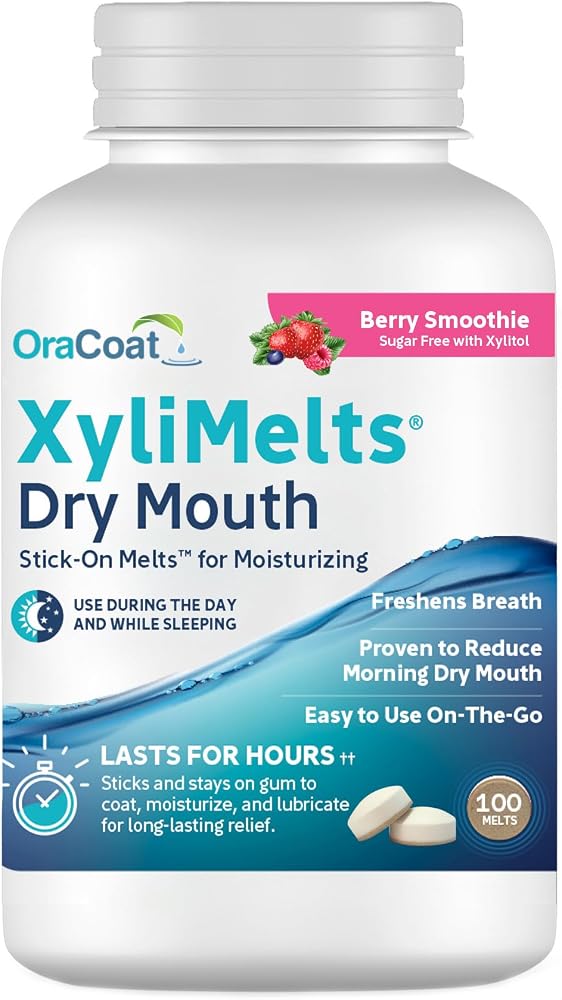 Oracoat XyliMelts for Dry Mouth Night Time or Day - Moisturizing Dry Mouth Adhering Discs, Sugar Free with Xylitol, 100 Count