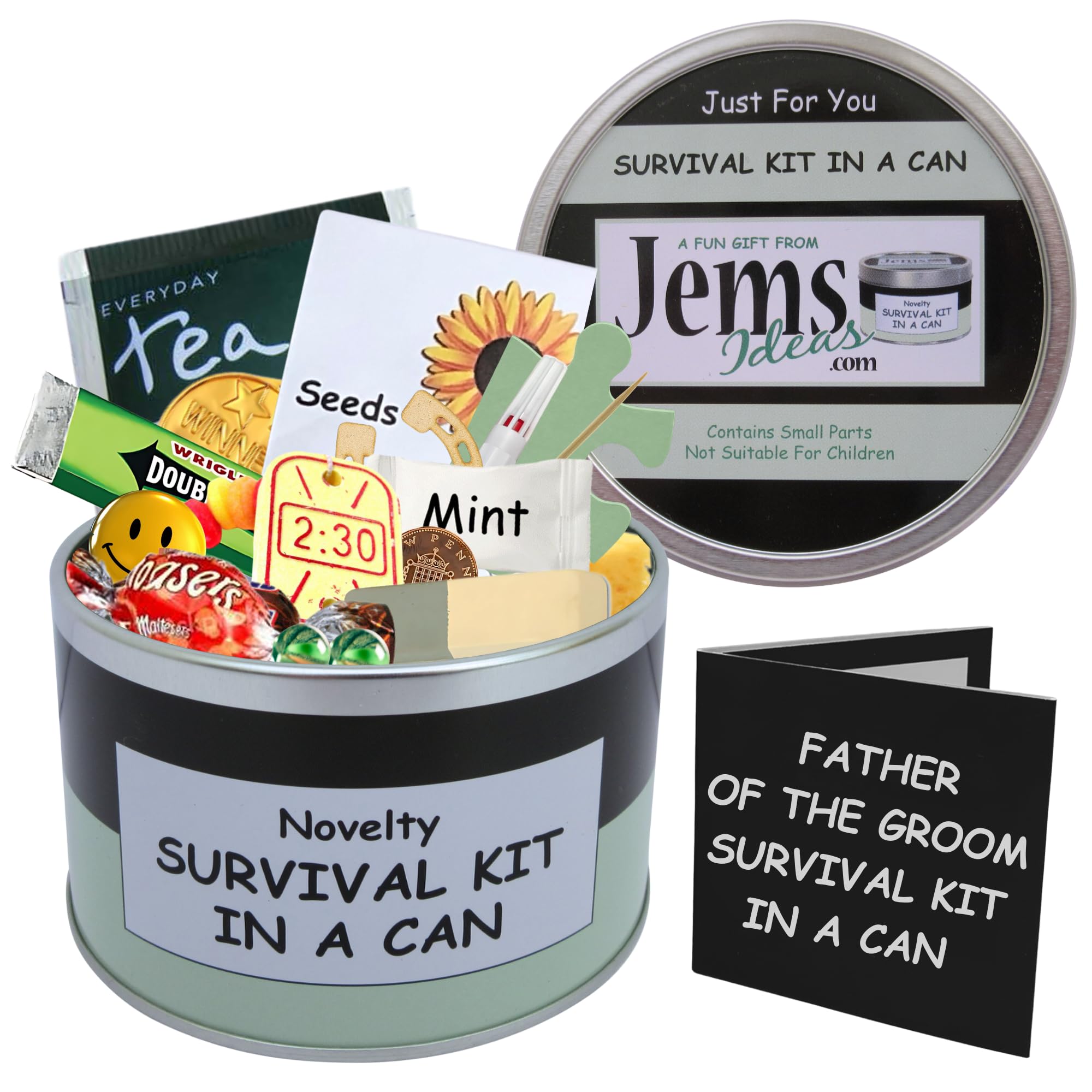Father of the Groom Survival Kit in a Can – Funny Wedding Day Gift – Novelty Keepsake for Dad – Unique Gift Set Box from Son – Fun Present for Father of the Groom (Black/Mint)