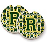 Caroline's Treasures CJ1075-RCARC Letter R Football Green and Yellow Set of 2 Cup Holder Car Coasters Absorbent Sandstone Coasters for Car Cup Holders Gifts for Men or Women, Large, Multicolor