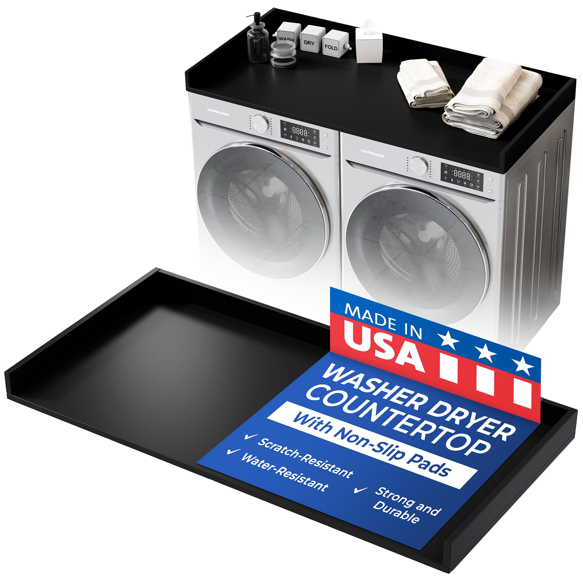 Photo 1 of ** NEW** OfficeSimpli Large Washer Dryer Countertop 30 x 58 - Made in USA - Heavy-Duty Laundry Countertop Over Washer and Dryer, Laundry Room Countertop Organization Solution with Non-Slip Pads, Black
