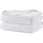 POLYTE 380 GSM Microfiber Oversize Quick Dry Lint Free Waffle Bath Towel for Body, 60 x 30 in, Set of 2