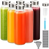 Zukro Glass Water Bottles with Lids 24 oz, 6 Pack Reusable Juice Bottles With Stainless Steel Airtight Cap for Juicing, Leak Proof Clear Drinking Jar Beverage storage container for Fridge, BPA Free