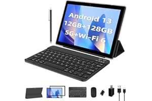PEICHENG Tablet, 2 in 1 Android 13 12GB RAM 128GB ROM 10 inch Tablet with Keyboard, 2.0Ghz Processor, 5Ghz/WiFi 6, Bluetooth 5.0, 10 Hours Battery Life, IPS Screen Tablet PC, Black