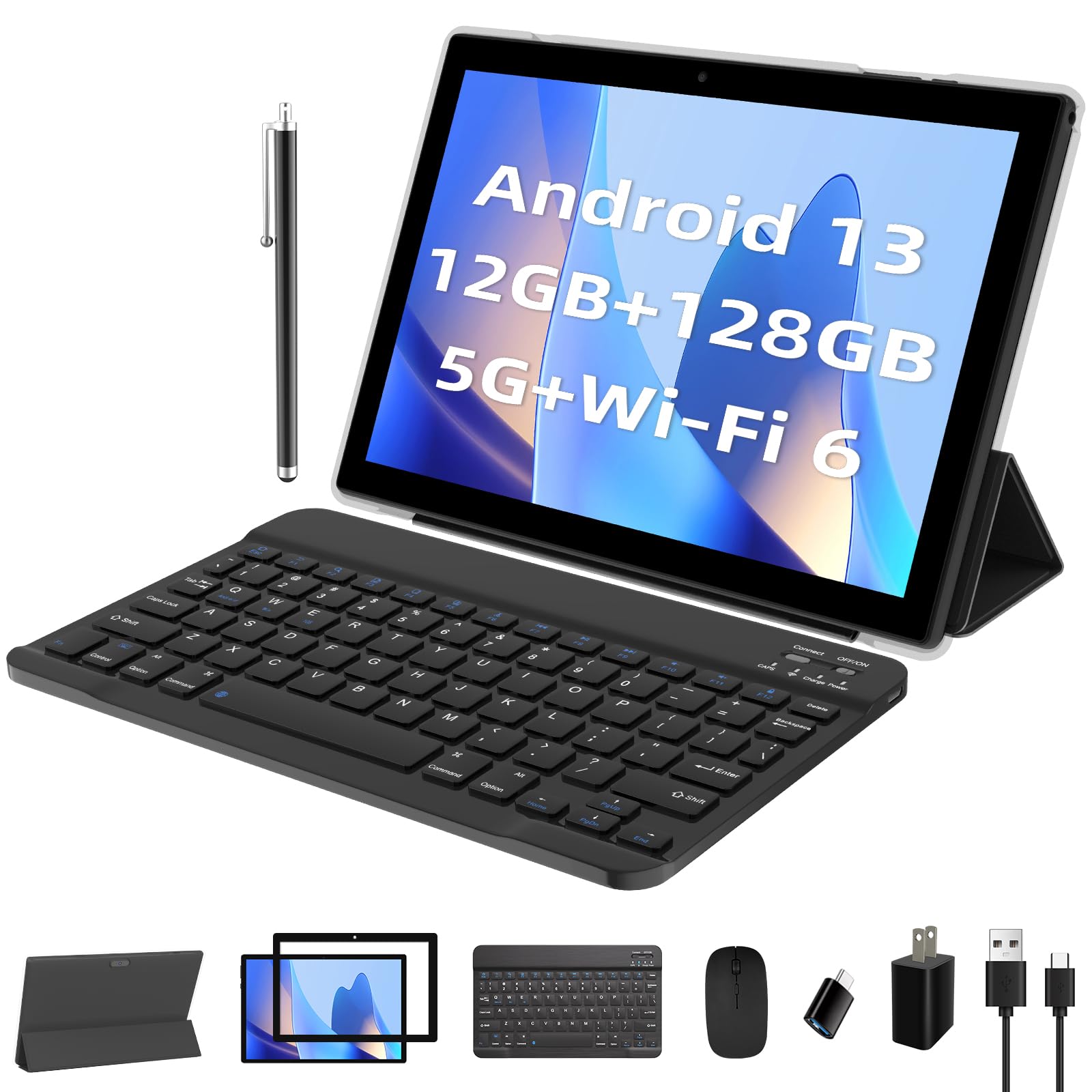 Photo 1 of PEICHENG 2 in 1 Tablet, Android 13 Tablets 12GB RAM 128GB ROM 10 inch Tablet with Keyboard, 2.0Ghz Processor, 5Ghz/WiFi 6, Bluetooth 5.0, 10 Hours Battery Life, IPS Screen Tablet Pc, Black