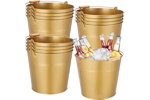 Didaey 12 Pcs Large Galvanized Metal Buckets with Handle 10 Inch Heavy Duty Stainless Steel Pails Round Pail for Party Wedding, Crafts, Utensils, Table Centerpieces (Gold)