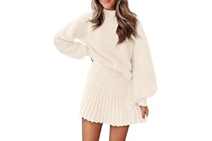 COCCKO Womens 2 Piece Skirt Sets Fall Fashion 2025 Mock Neck Ribbed Knit Sweaters And Mini Skirt Two Piece Outfits